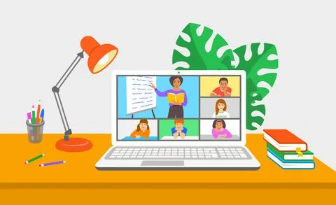 Virtual class online school distance learning kids Illustrazione stock