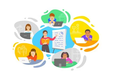 Virtual class online school distance learning kids 스톡 일러스트