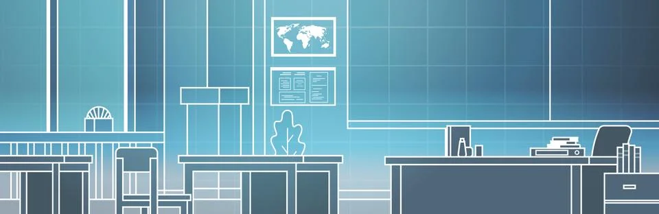 Virtual Class Room Interior With Board And Desks Classroom Thin Line Vr Illustrazione stock