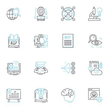 Virtual classes linear icons set. Virtuality, E-learning, Technology, Distance Stock Illustration