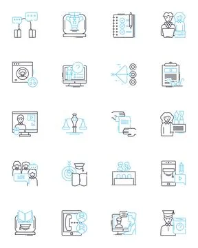 Virtual classes linear icons set. Virtuality, E-learning, Technology, Distance Stock Illustration