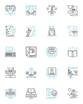 Virtual classes linear icons set. Online, Zoom, Distance, Remote, Webinar, E Stock Illustration