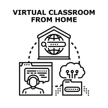 Virtual classroom and online education from home using cloud technology Stock Illustration