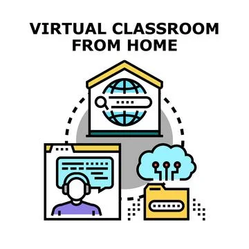 Virtual classroom and online education from home using cloud technology Stock Illustration