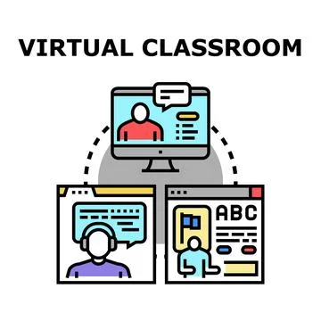 Virtual classroom concept for online education and e learning Ilustração Stock