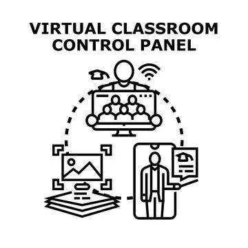 Virtual classroom control panel managing online education Stock Illustration