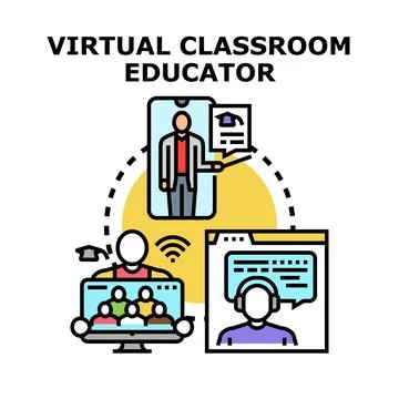 Virtual classroom educator connecting with online students Stock Illustration