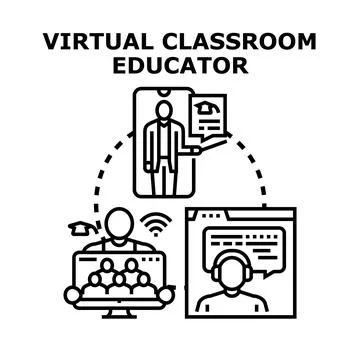 Virtual classroom educator connecting with online students Stock Illustration