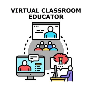 Virtual classroom educator teaching online education students Stock Illustration