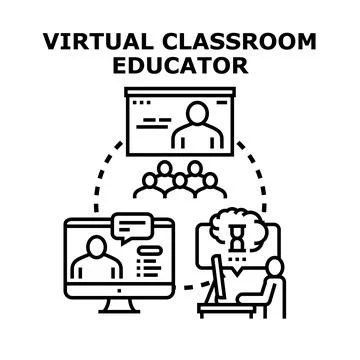 Virtual classroom educator teaching online education students Stock Illustration