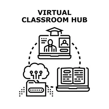 Virtual classroom hub connecting online education and digital learning Stock Illustration
