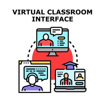 Virtual classroom interface connecting students in online education Illustrazione stock