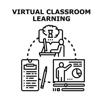 Virtual classroom learning online education training concept Stock Illustration
