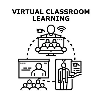 Virtual classroom learning process using online technology Stock Illustration