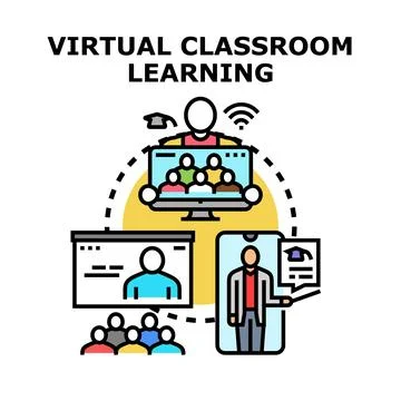Virtual classroom learning process using online technology Stock Illustration