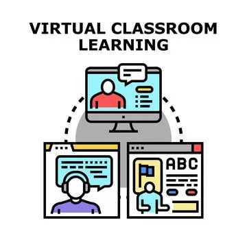Virtual classroom learning system featuring online education concepts 스톡 일러스트