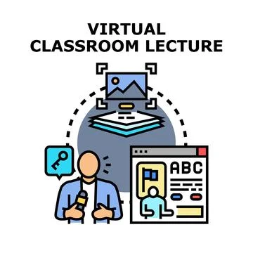 Virtual classroom lecture online education concept illustration Illustrazione stock