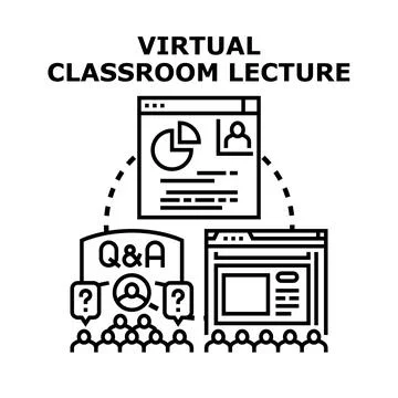 Virtual classroom lecture online education concept illustration Illustrazione stock