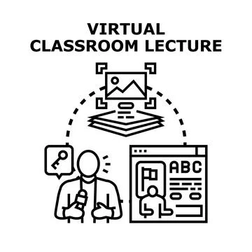 Virtual classroom lecture online education concept illustration Illustrazione stock