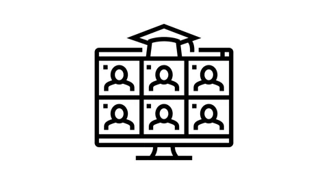 Virtual classroom online learning platform line icon animation Stock Footage 326131409