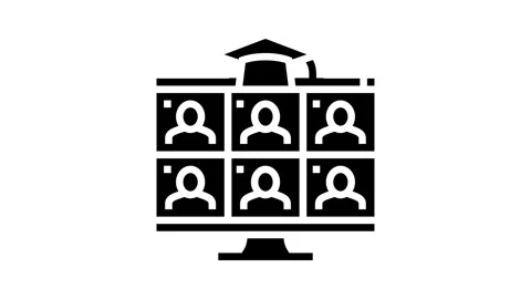 Virtual classroom online learning platform glyph icon animation Stock Footage 326152080