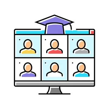 Virtual classroom online learning platform color icon vector illustration Stock Illustration