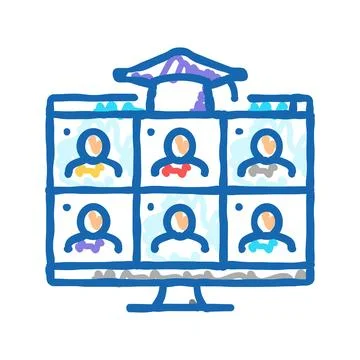 Virtual classroom online learning platform icon doodle illustration Stock Illustration