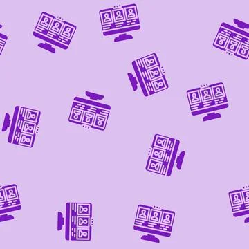 Virtual classroom online learning platform glyph vector seamless pattern Stock Illustration