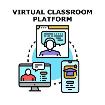 Virtual classroom platform for digital education and learning Illustrazione stock
