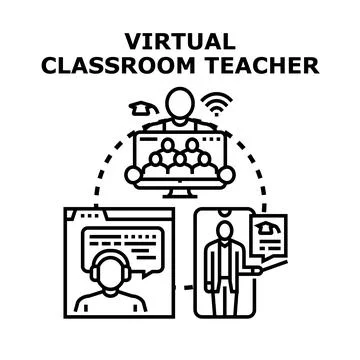 Virtual classroom teacher educating students online distant learning Illustrazione stock