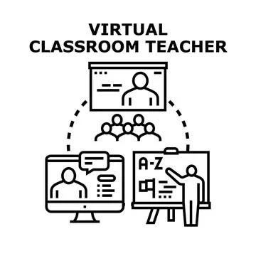 Virtual classroom teacher providing online education learning Stock Illustration