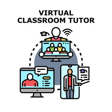 Virtual classroom tutor teaching online education concept Stock Illustration