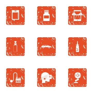 Virtual cleaning icons set, grunge style Stock Illustration