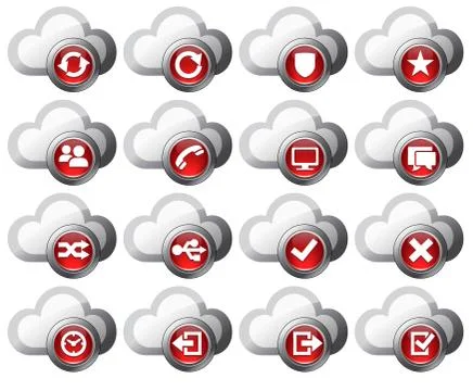 Virtual cloud icons Set 2 Red Stock Illustration