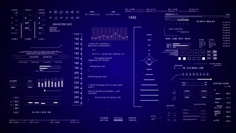 Virtual Command HUD Interface Futuristic Sci Fi 2D texture. Blue background Vídeo Stock 337558953