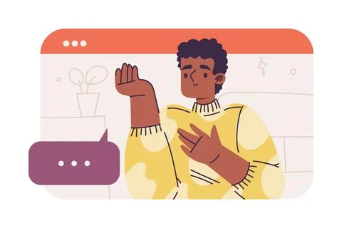 Virtual Communication with Man Character in Web Window Talking to Somebody Stockillustratie