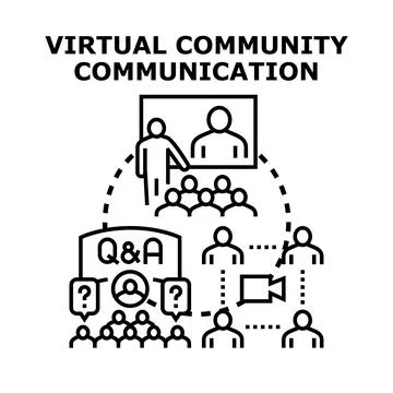 Virtual community communicating online through video conferencing Illustrazione stock
