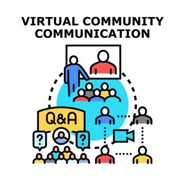 Virtual community communicating online through video conferencing Illustrazione stock