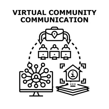 Virtual community communicating, remote work, and digital networking 库存插图