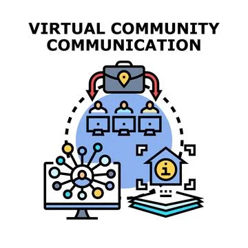 Virtual community communicating, remote work, and digital networking Stock Illustration