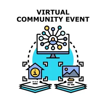 Virtual community event connecting dispersed participants online Stock Illustration