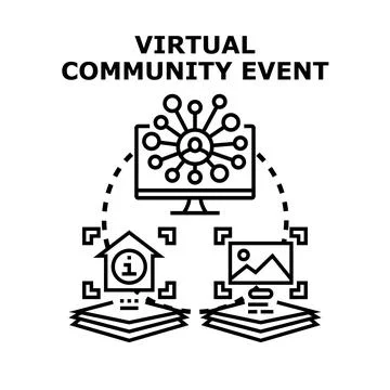 Virtual community event connecting dispersed participants online Stock Illustration