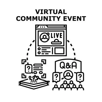 Virtual community event hosting online webinar and q and a session Stock Illustration
