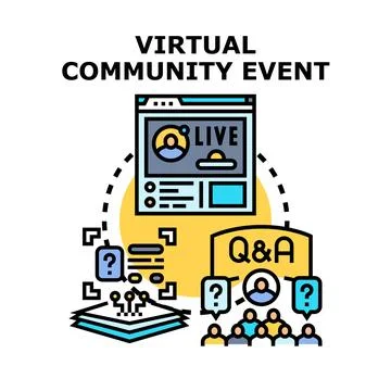 Virtual community event hosting online webinar and q and a session Stock Illustration