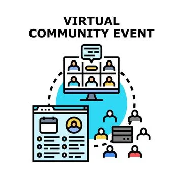 Virtual community event organizing online video conference meeting Stock Illustration