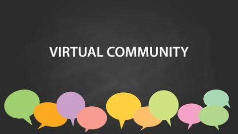 Virtual community white text illustration with colourful empty callouts and Stock Illustration