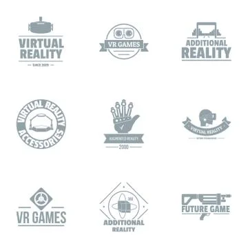 Virtual computer logo set, simple style Illustrazione stock