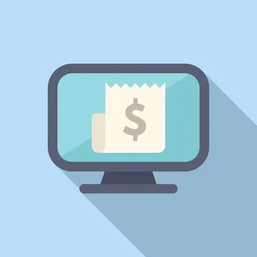Virtual computer payment icon flat vector. Bill paper store Stock Illustration