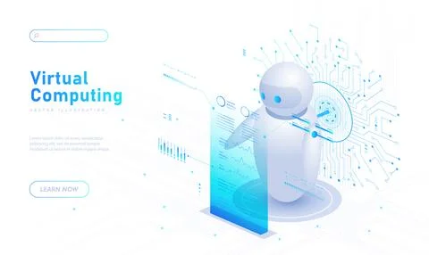 Virtual computing white poster vector Illustrazione stock