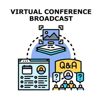 Virtual conference broadcast concept with online audience engagement Illustrazione stock